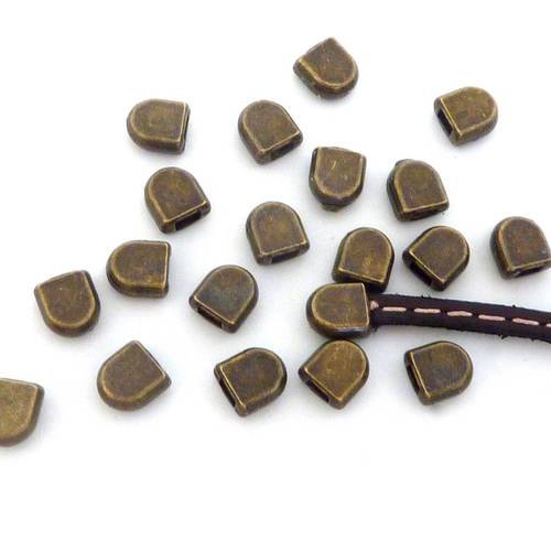 10 perles embout de finition pour lanière de 3mm x 2mm en métal de couleur bronze