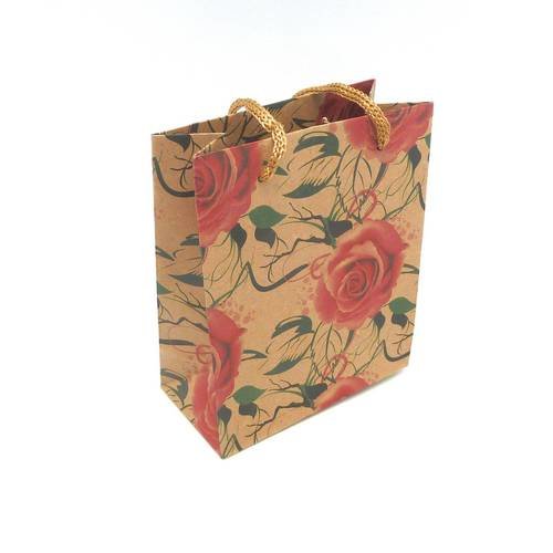 Pochette cadeaux 11 x 14,5cm motif rose rose à soufflet en papier épais 