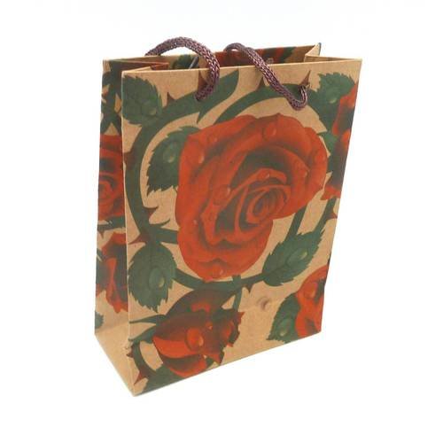 Pochette cadeaux 11 x 14,5cm motif rose rouge à soufflet en papier épais 