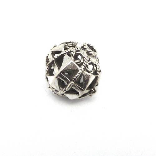 Grosse perle boule travaillée 20,5mm en métal argenté ajourée