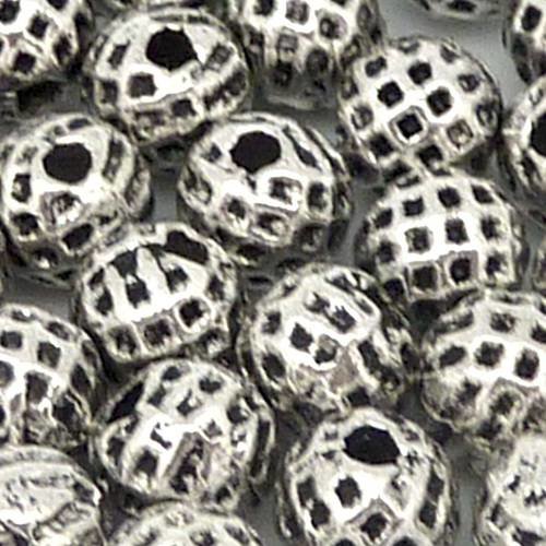 50 perles ronde 5mm gravé de points en métal argenté 