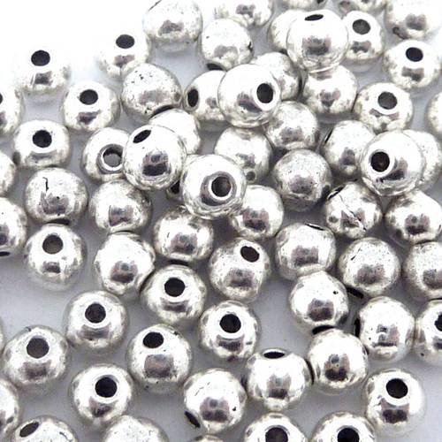 60 perles ronde fine 3,7mm en métal argenté lisse