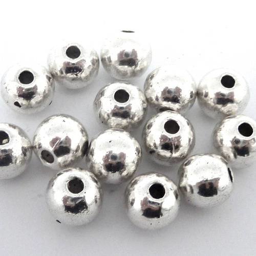 10 perles ronde 7,8mm en métal argenté lisse