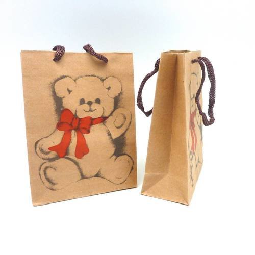 Pochette cadeaux 11 x 14cm motif ourson à soufflet en papier épais 