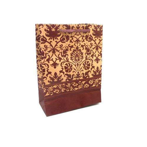 Pochette cadeaux 11 x 14cm motif fresque marron rouge à soufflet en papier épais 