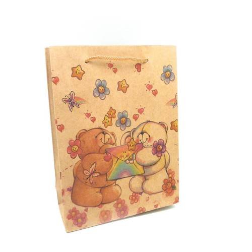 R-pochette cadeaux 20 x 15cm ourson étoile coeur à soufflet en papier épais 