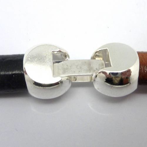 Fermoir à clip boule pour cuir regaliz 9,6x7,2mm ou plusieurs cordons, lanières en métal argenté brillant blanc lisse 