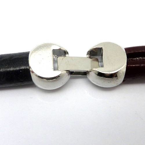 Fermoir à clip boule pour cuir regaliz 9,6x7,2mm ou plusieurs cordons, lanières en métal argenté 