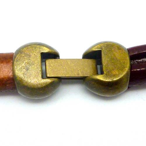 Fermoir à clip boule pour cuir regaliz 9,6x7,2mm ou plusieurs cordons, lanières en métal de couleur bronze lisse 