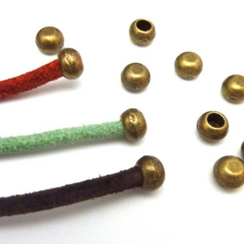 50 perles embout de finition pour cordon de 3mm en métal de couleur 