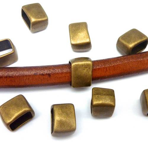 3 perles passant rectangle 13,6mm en métal de couleur bronze lisse adapté au cuir regaliz