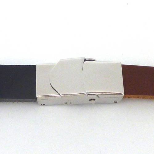 Fermoir clip griffe pour lanière cuir 10mm de large en métal argenté 