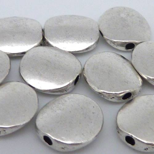 50 perles pastille lisse légèrement bombé 10,4mm en métal argenté 