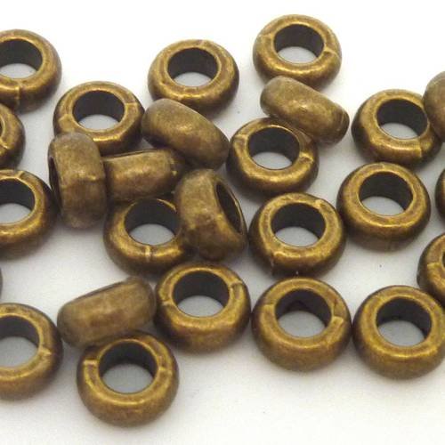 50 perles rondelle fine 6,9mm en métal lisse de couleur bronze