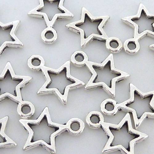 20 breloques étoile évidé 12,7mm en métal argenté
