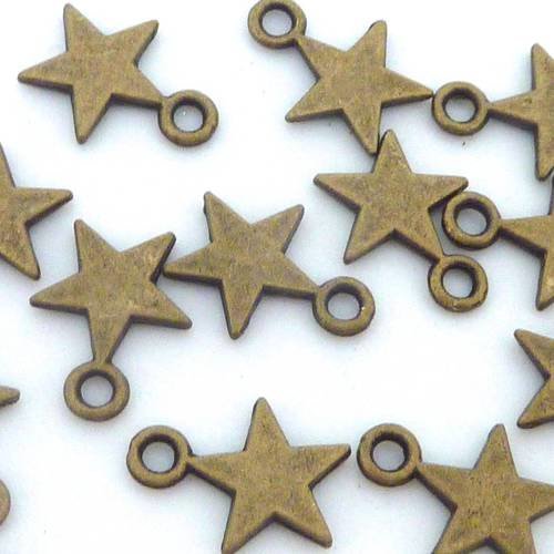 20 breloques étoile 12,6mm en métal de couleur bronze