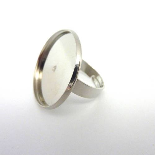 Support bague réglable pour cabochon rond de 25mm en métal argenté