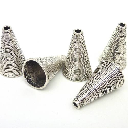 2 embouts calotte conique 24,6mm x 15,1mm, cache nœud en métal argenté strié 