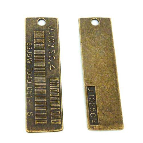 Breloque pendentif plaque rectangulaire j1025c4 55mm en métal de couleur bronze 