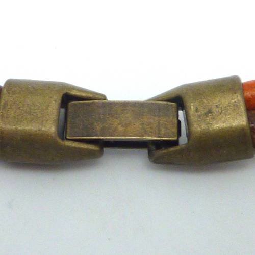 Fermoir clip pour cuir regaliz de 8 x 5mm ou plusieurs cordons en métal de couleur bronze lisse