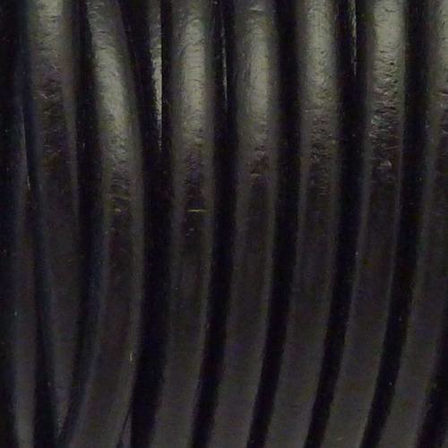 20cm de cordon cuir rond 5,3mm de couleur noir