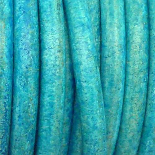 1m de cordon cuir rond 4,6mm de couleur bleu turquoise 