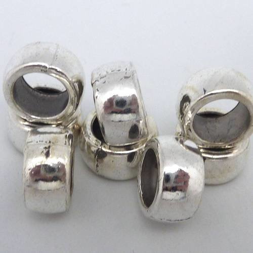 R-20 perles anneau, cylindre 11,6mm lisse gros trou 7,8mm en métal argenté