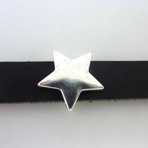 3 perles passant étoile 17,8mm en métal argenté pour lanière ou plusieurs cordons d'une largeur de 13mm
