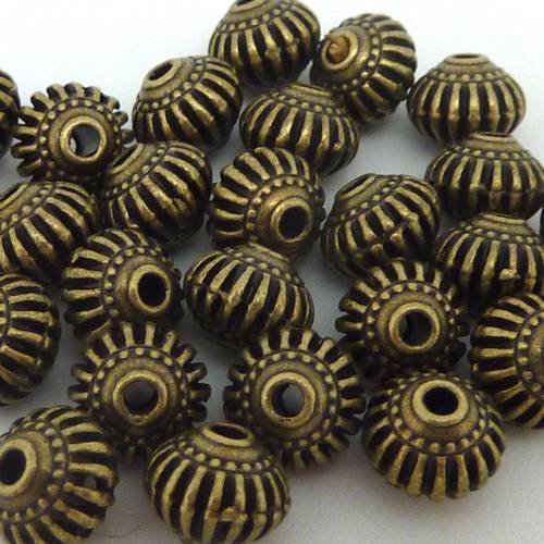 5 perles toupie, soucoupe strié 7,9mm en métal de couleur bronze 