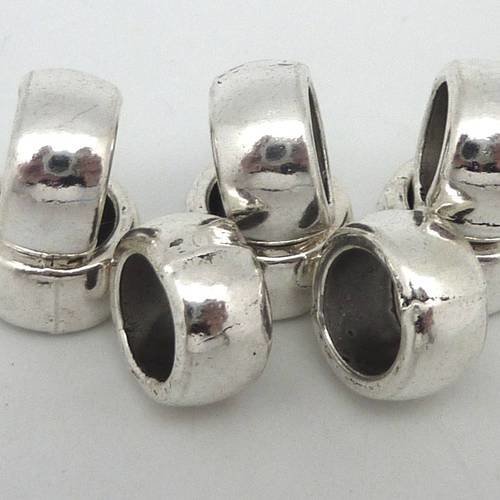 R-5 perles anneau, cylindre lisse en métal argenté à gros trou 8mm
