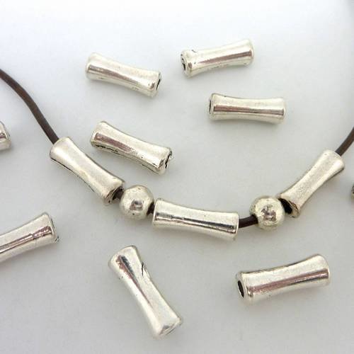 10 perles tube argenté légèrement incurvé dans le milieu en métal pour cordon de 2,5mm