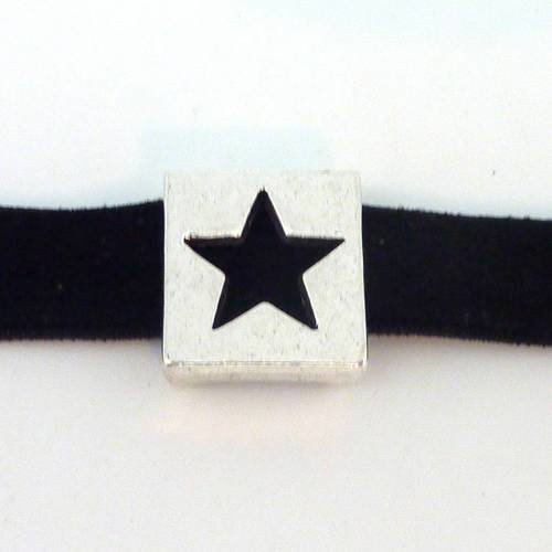10 perles passant étoile carré 13mm en métal argenté 