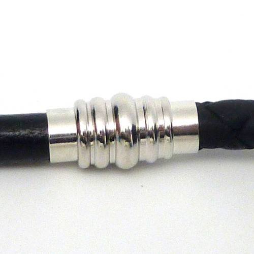 Fermoir aimanté tube cylindrique strié pour cordon de 5,5mm en métal argenté