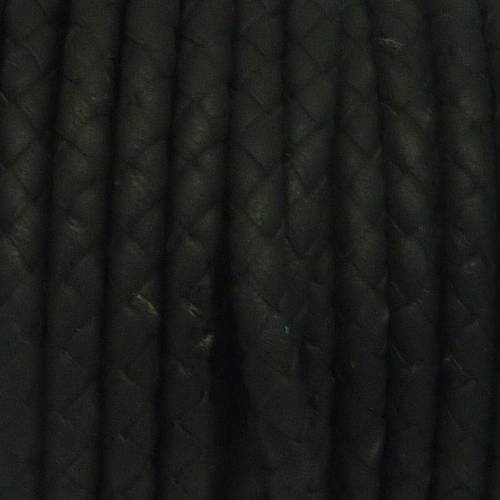 20cm de cordon cuir tressé rond 6mm de couleur noir mat 