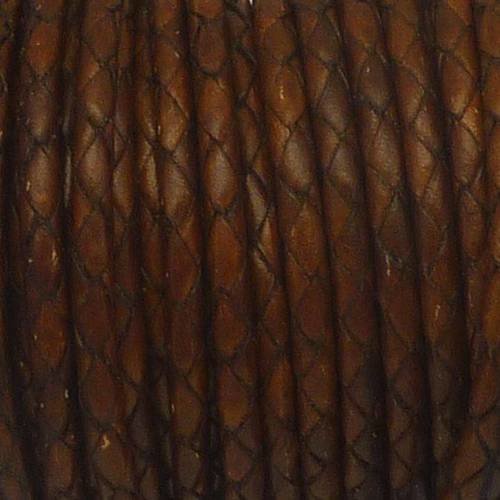 20cm de cordon cuir tressé 4,5mm de couleur marron châtaigne 