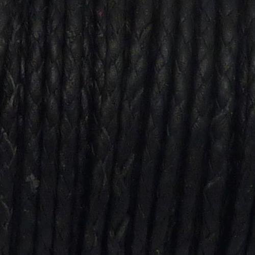 20cm de cordon cuir tressé 2,5mm de couleur noir mat 