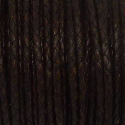 20cm de cordon cuir tressé 2,8mm de couleur marron foncé _ cuir véritable