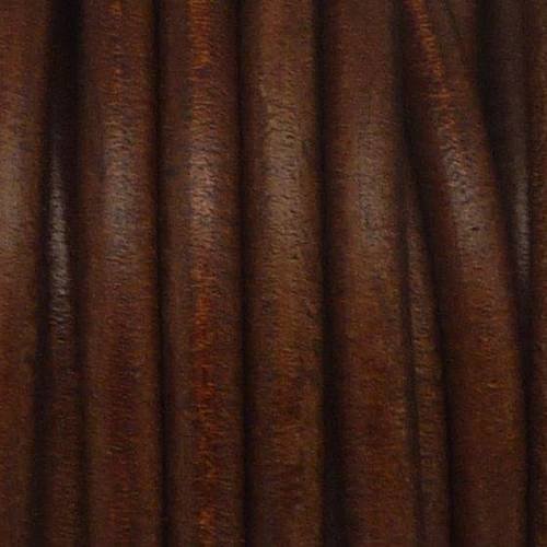 20cm de cordon cuir rond 6,4mm de couleur marron châtaigne - cuir véritable 