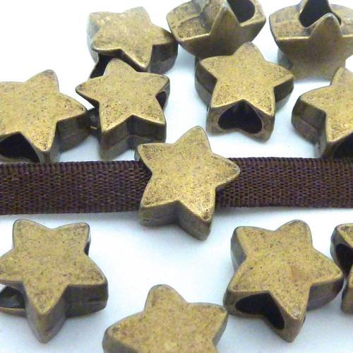 25 perles étoile 11,5mm en métal de couleur bronze, à gros trou 