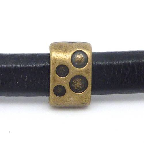 20 perles passant rectangle arrondi gravé de points en métal de couleur bronze pour cuir regaliz ou 2 cordons de 6mm 