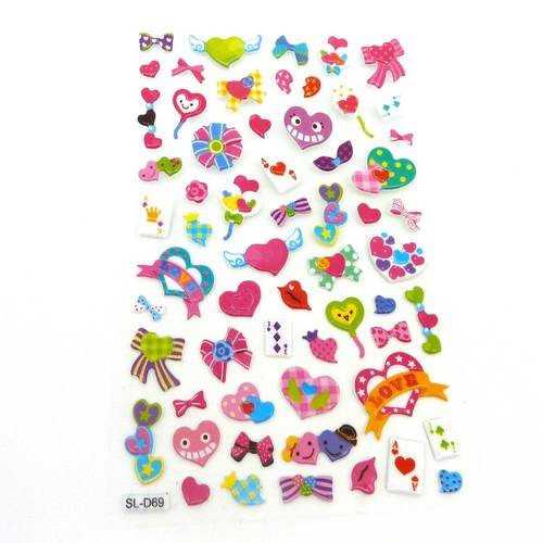 55 stickers thème love, coeur  taille variable de 9mm à 16mm