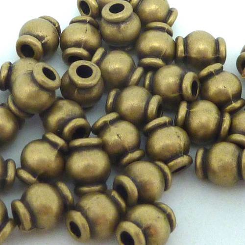 R-39g - env. 100 perles fine ronde tonneau 5mm en métal de couleur bronze, trou 1,6mm 