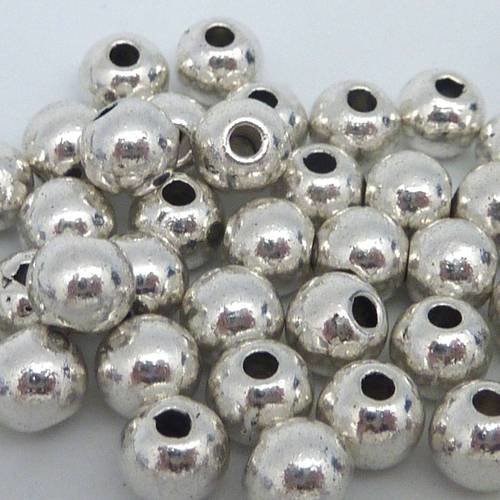 28,5g - env 50 perles ronde lisse 5,9mm trou 1,6mm en métal argenté