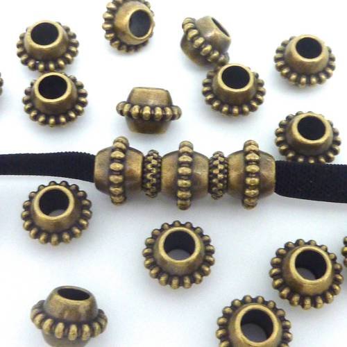 5 perles connecteur ovale 11,2mm orné d'un anneau de points en métal de couleur bronze