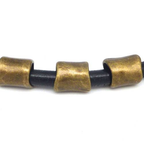 3 perles passant, poussoir tube irrégulier 14mm en métal de couleur bronze 