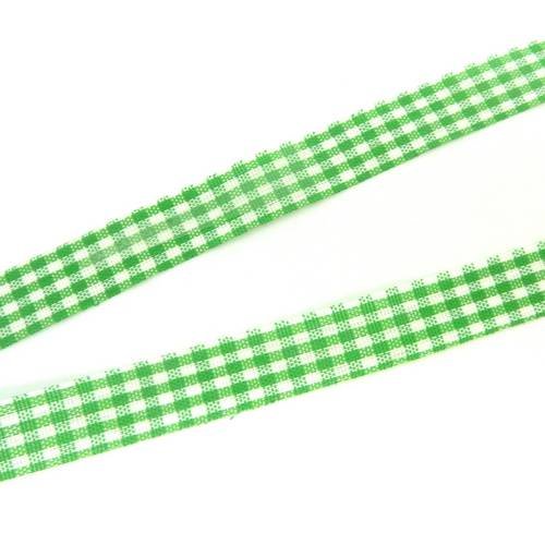2,50m ruban galon plat 12mm vichy blanc et vert en polyester fin et très souple