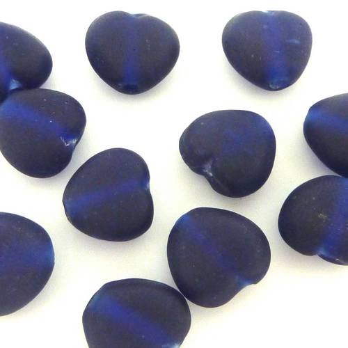 R-20 perles coeur 11,3mm bleu foncé mat en verre 