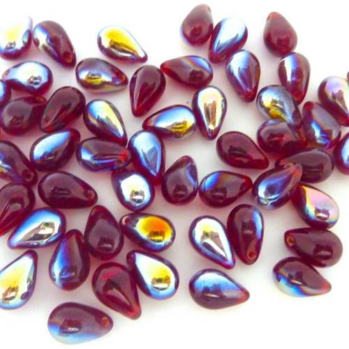 36g de perles gouttes soit environ 100 pièces en verre de couleur rouge rubis irisé 9,2mm