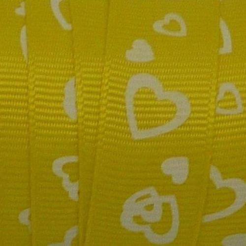 3,5m ruban fantaisie 15mm coeur blanc sur fond jaune citron