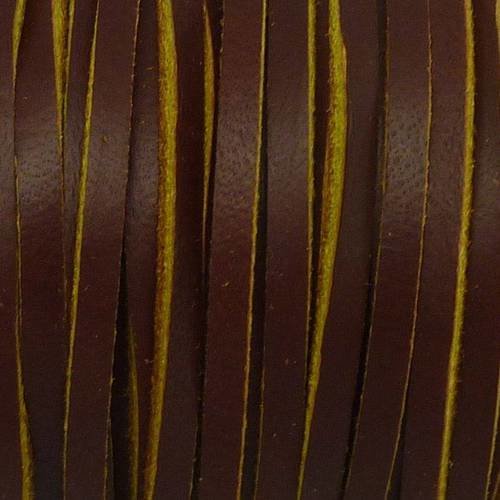1m cuir carré 3,3mm de couleur marron tranche jaune - cuir 